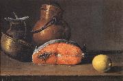 Luis Melendez Still Life with Salmon, a Lemon and Three Vessels Sweden oil painting artist